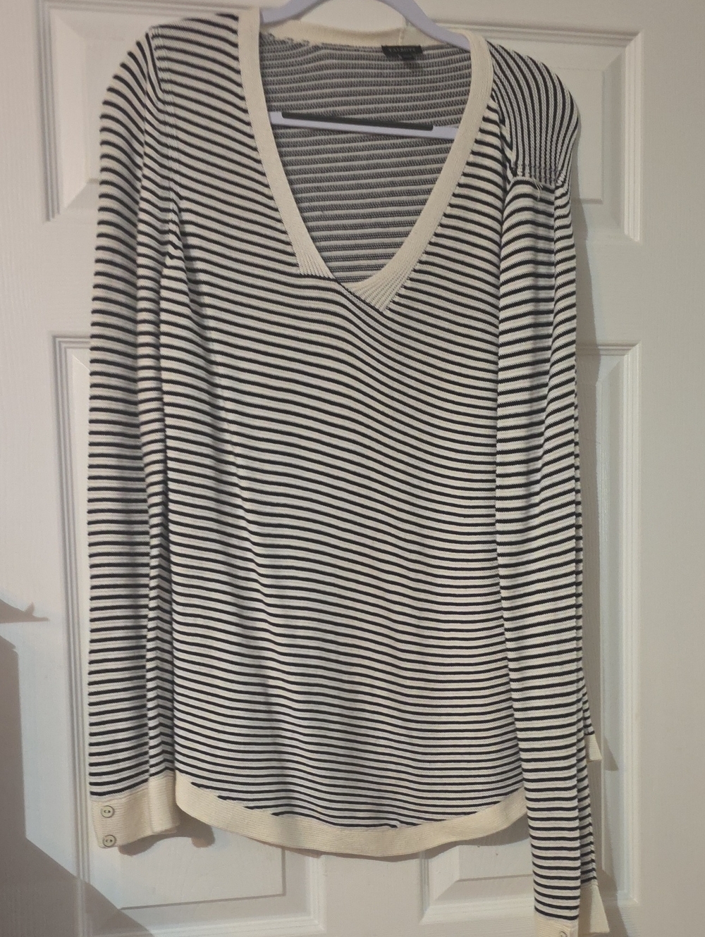 Talbots Black & White Striped V-Neck Long Sleeve Top